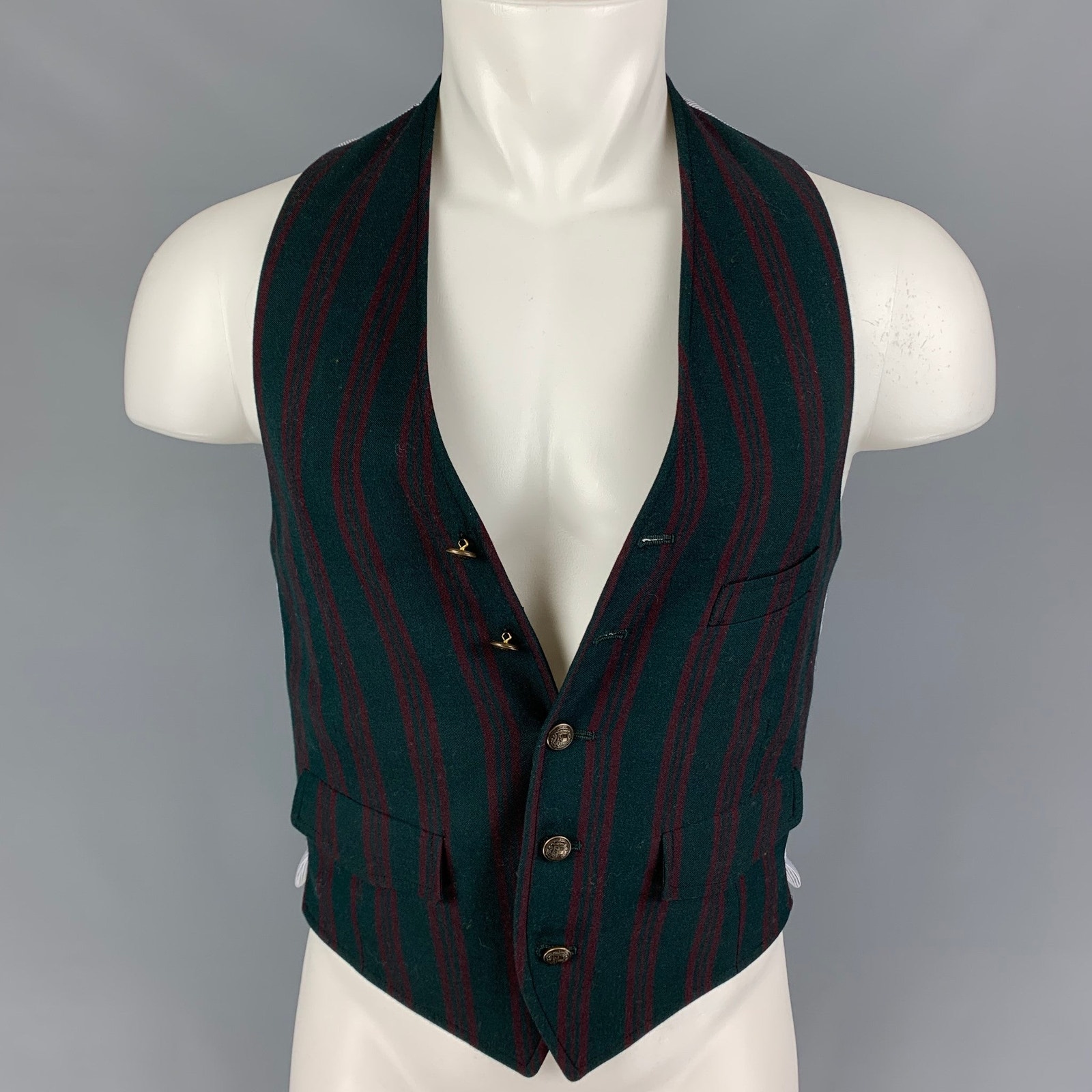 Band Of Outsiders Size 36 Green Burgundy Stripe Wool Cotton Vest